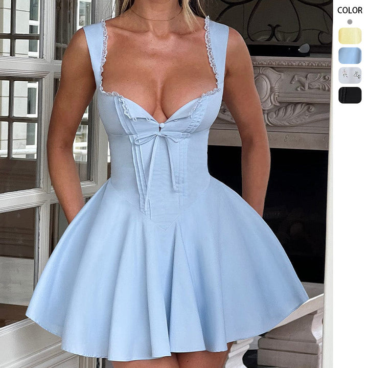 Women's Playful Short Dress with Feminine Lacing and Delicate Ruffle Details Lisslune