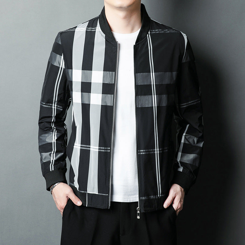 Men's stylish bomber jacket with check pattern and elastic cuffs Lisslune