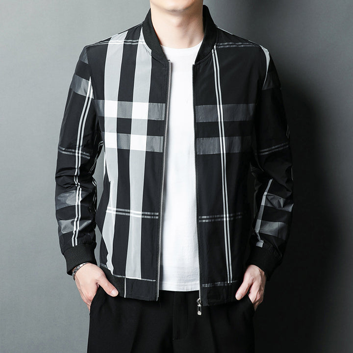 Men's stylish bomber jacket with check pattern and elastic cuffs Lisslune