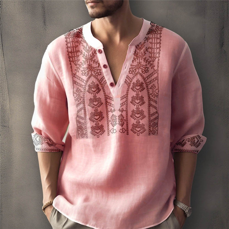 Men's linen shirt with traditional hand-stitched design Lisslune
