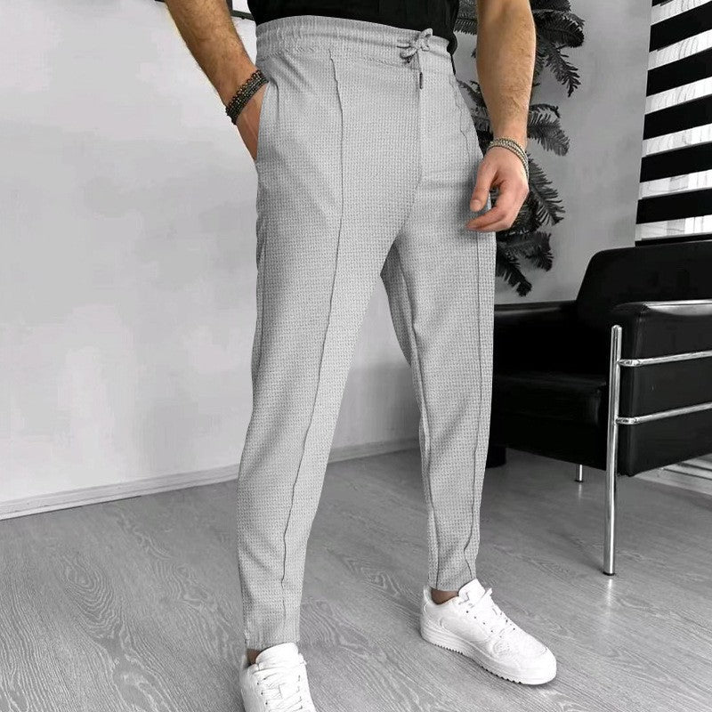 Men's fashionable leisure trousers with elastic waistband and woven pattern Lisslune