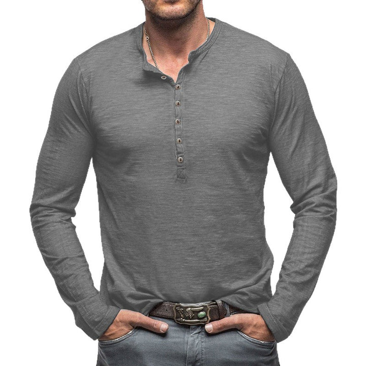 Men's Long Sleeve Henley Shirt with Button Placket and Soft Cotton Blend Lisslune