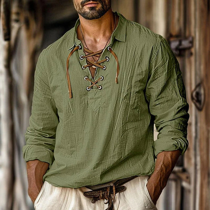 Men's casual long-sleeve shirt with elegant lacing Lisslune