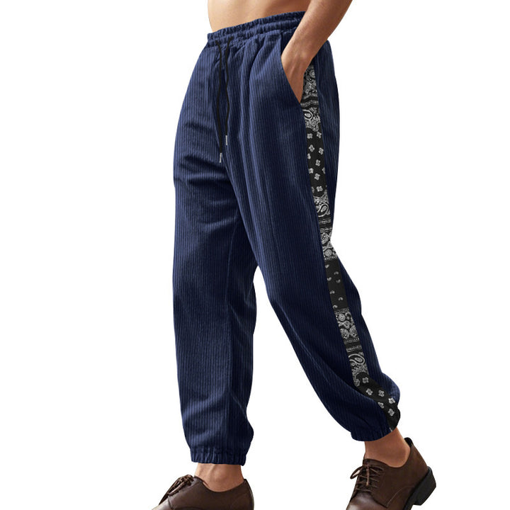 Men's relaxed leisure pants with elastic waistband and side pattern details Lisslune