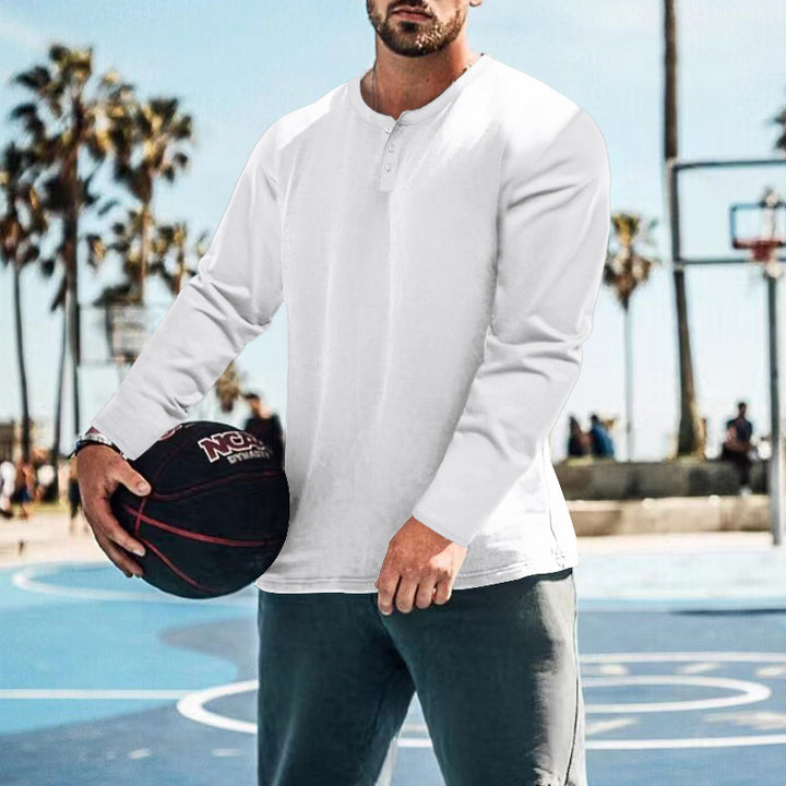 Men's long-sleeve sports top with button placket and breathable properties Lisslune