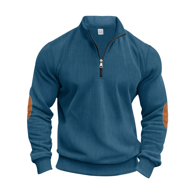 Men's Stand Collar Sweater with Zipper and Fashionable Elbow Patches Lisslune