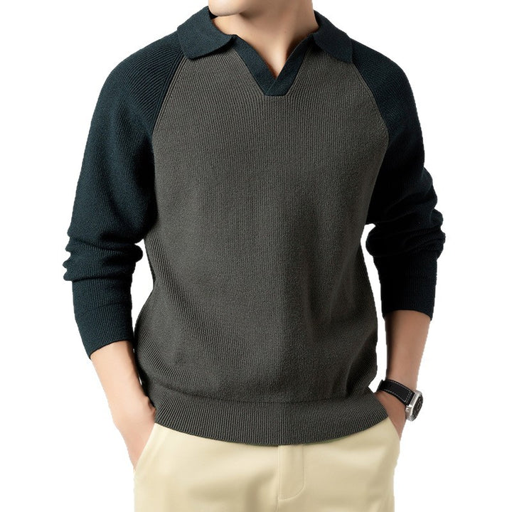 Men's Knitted Pullover with Sporty Collar Shape and Raglan Sleeves Lisslune