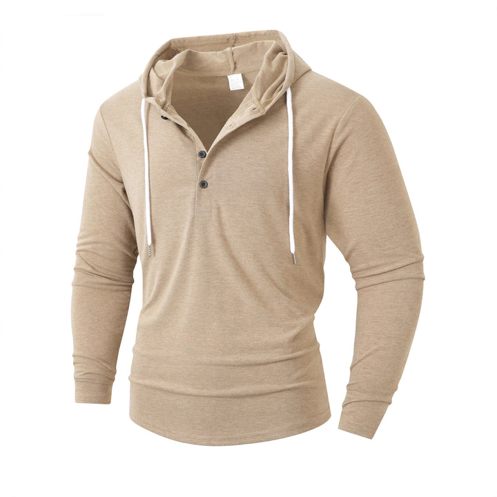 Men's casual long-sleeve hoodie with comfortable button placket and stylish drawstrings Lisslune