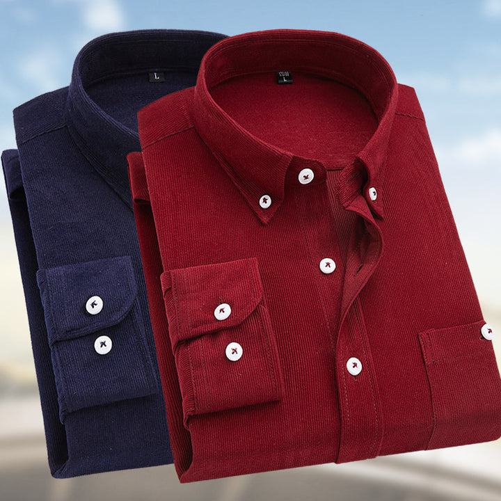 Men's cord shirts with button-down collar and patch chest pocket Lisslune