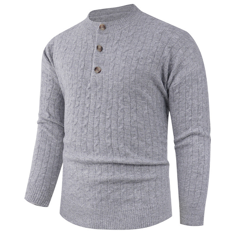 Men's chunky knit sweater with modern shawl collar and button details Lisslune