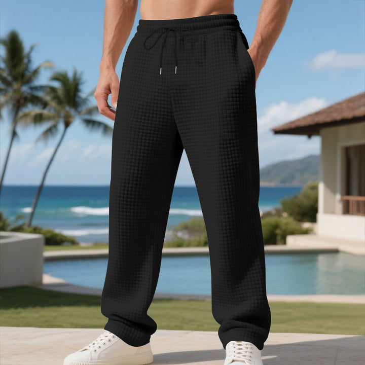 Men's leisure pants made of soft waffle material with adjustable drawstring and side pockets Lisslune