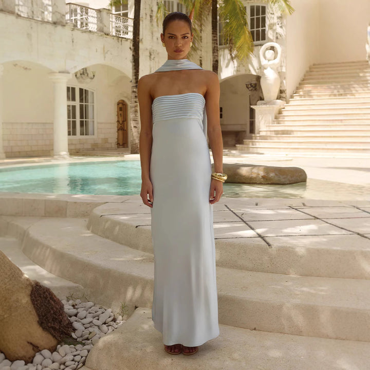 Women Elegant Maxi Dress with Off-Shoulder Design and Slim Top