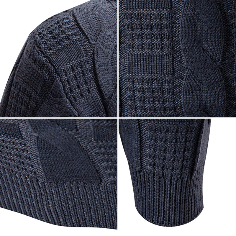 Men's High-Quality Chunky Knit Sweater with Stand-Up Collar and Decorative Pattern Lisslune