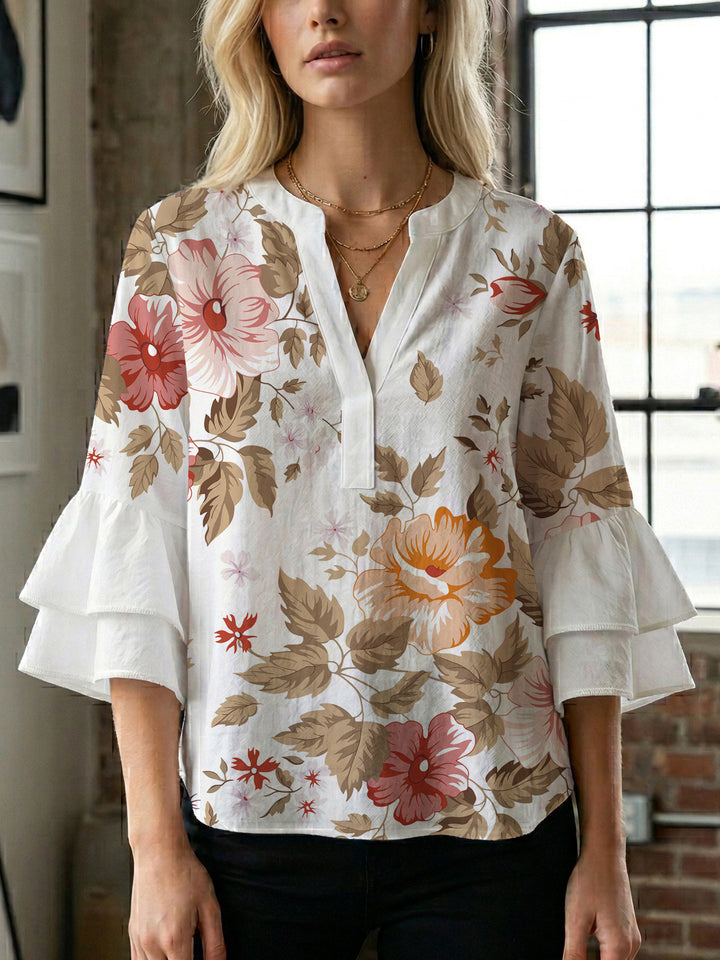 Women Elegant Top with Voluminous Puff Sleeves and Floral Print Lisslune