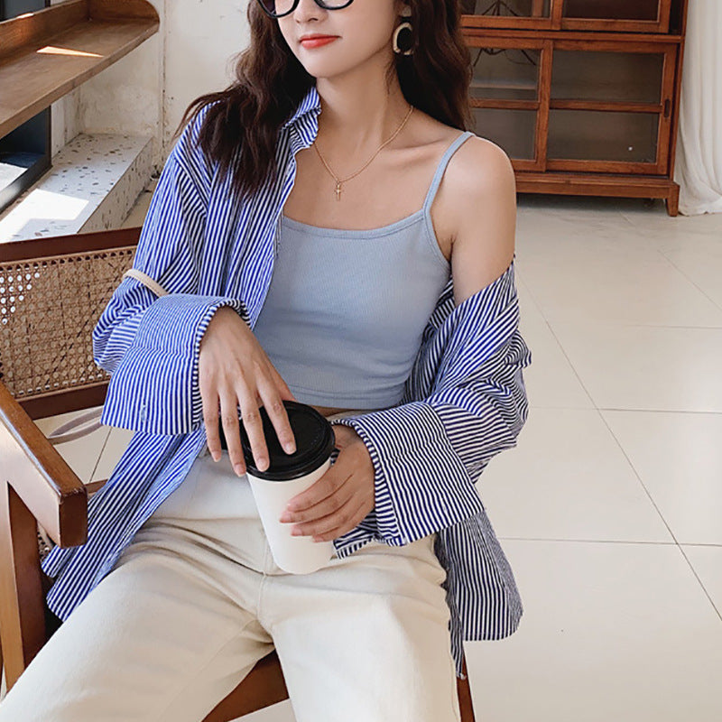 Women's cropped top with thin straps and elastic cut