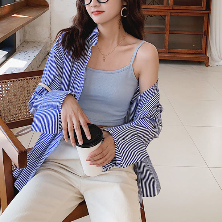 Women's cropped top with thin straps and elastic cut