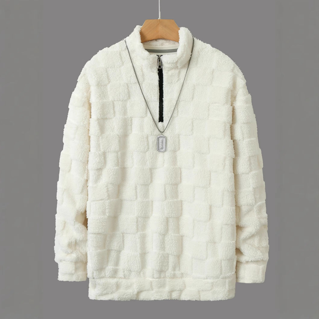 Men's cozy fleece pullover with stand-up collar and zipper Lisslune
