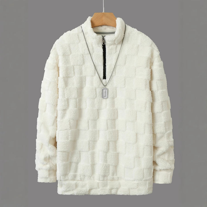 Men's cozy fleece pullover with stand-up collar and zipper Lisslune