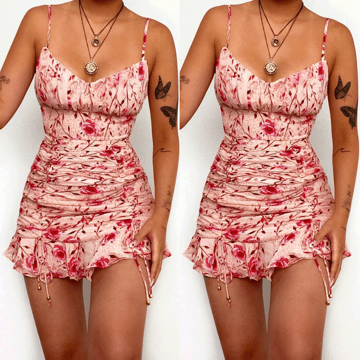 Women's mini dress with gathering and floral design Lune London