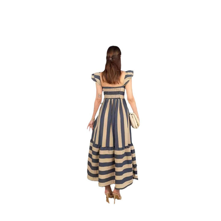 Ladies Maxi Dress with Playful Striped Pattern and Ruffle Details Lune London