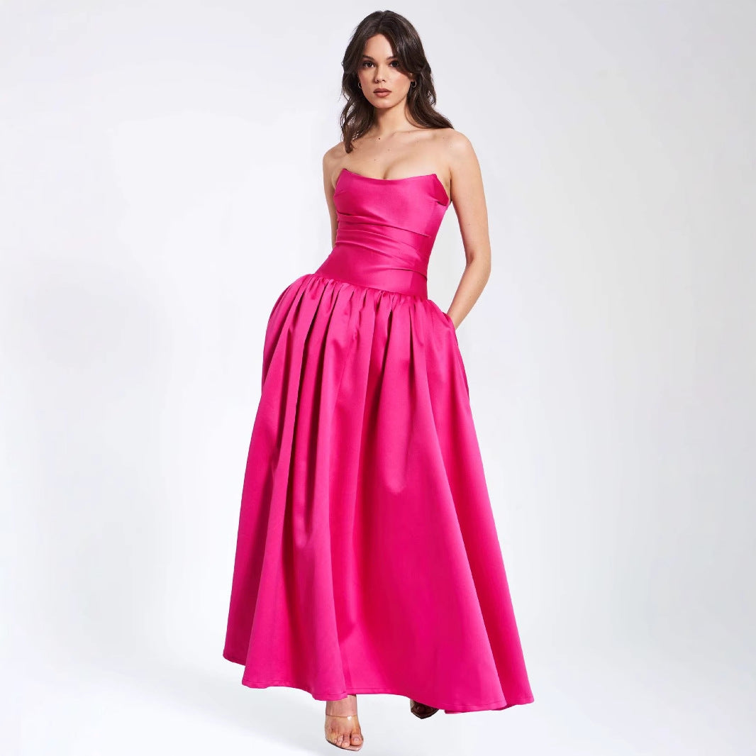 Ladies ball gown with flowing skirt and elegant corset top