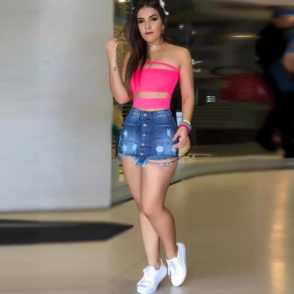 Women's Elegant Crop Top with Seductive Sheer Elements and Casual Mini Skirt