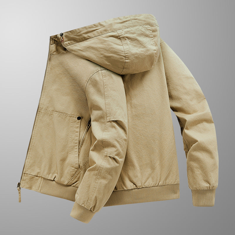 Men's Casual Transitional Jacket with Functional Pockets and Adjustable Hood Collar Lisslune