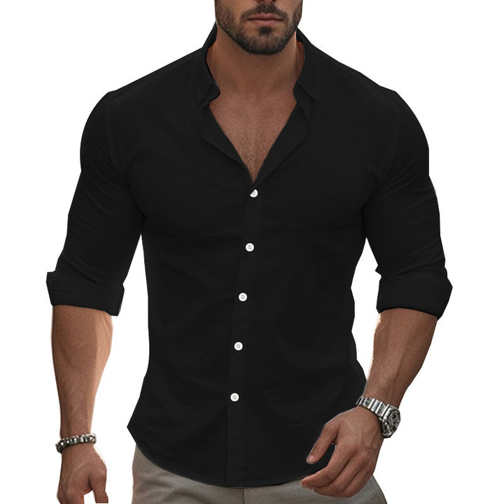 Men's Elegant Long Sleeve Shirt with Modern Collar and High-Quality Cotton Structure Lisslune