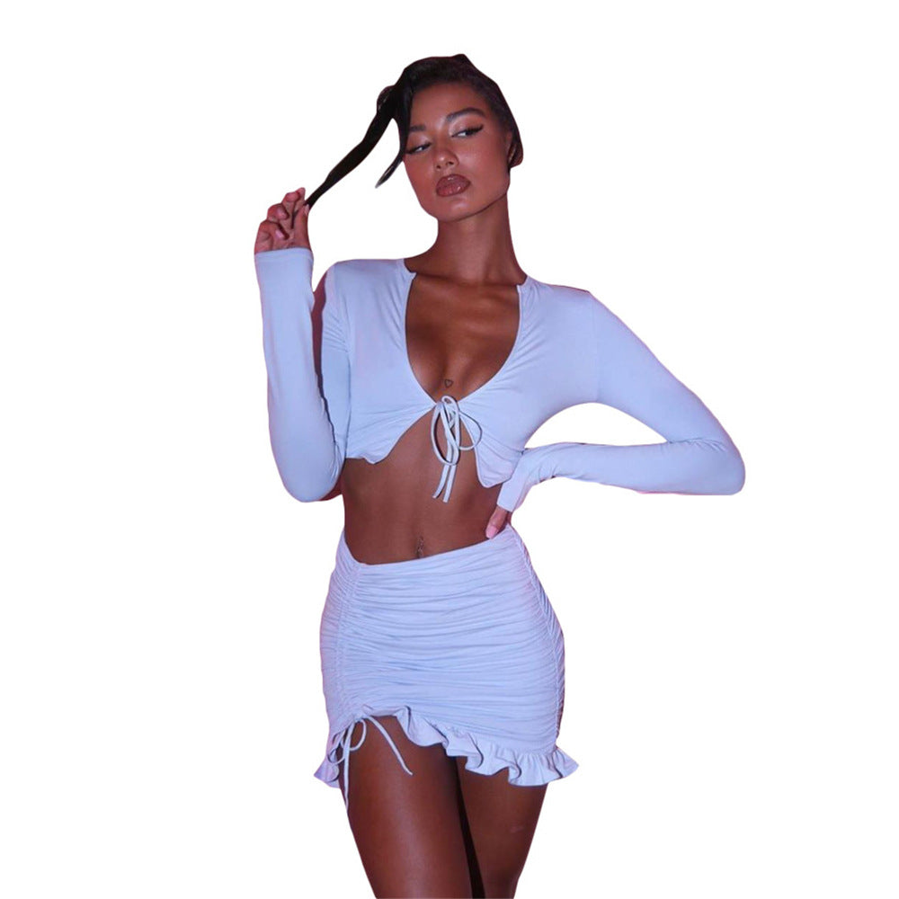 Women's Crop Top and Mini Skirt Set with Ruffles and Romantic Flounce Lisslune