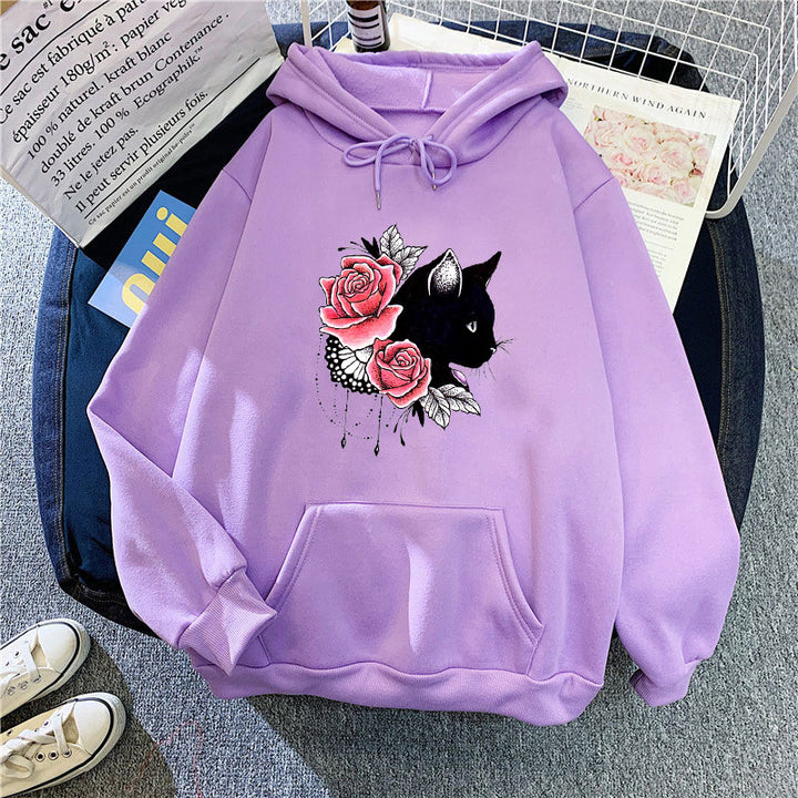 Women's hoodie with floral cat design Lisslune