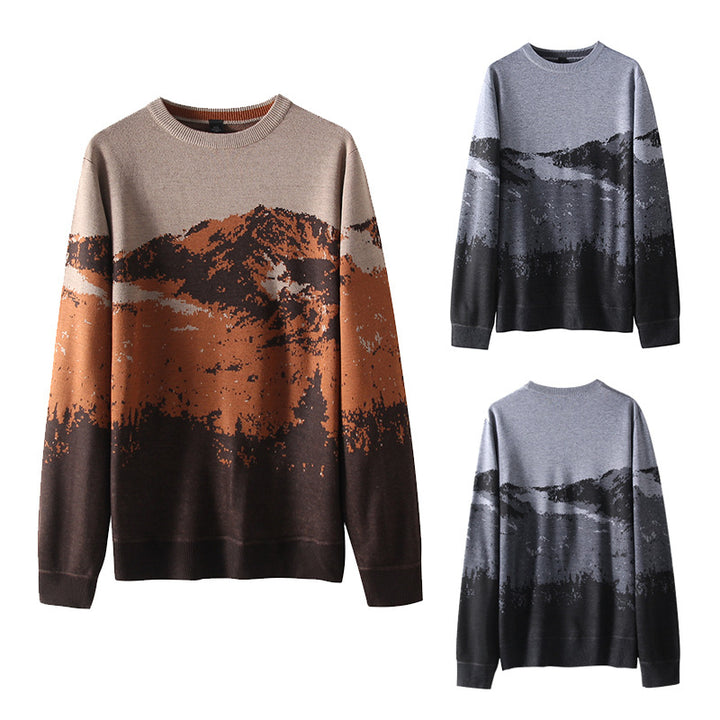 Men's Knit Sweater with Mountain Motif Lisslune