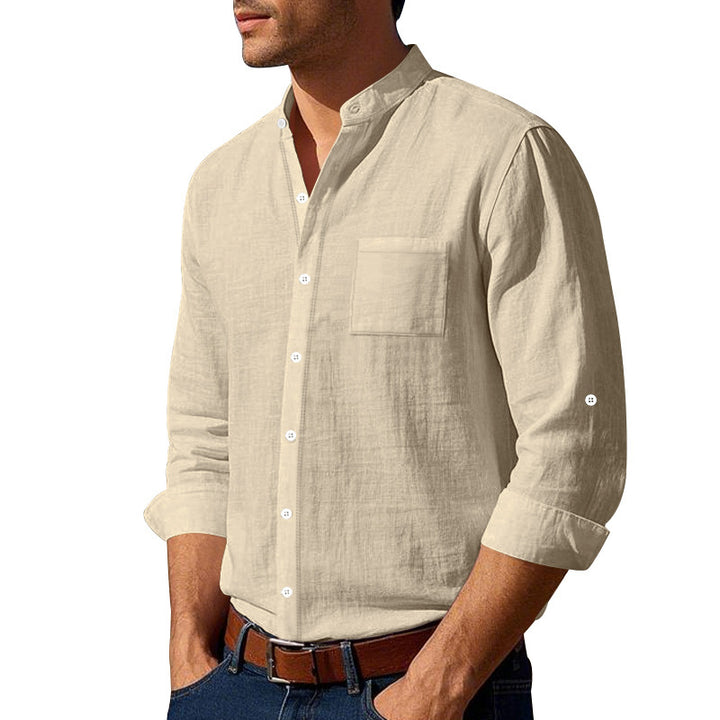 Men's Long Sleeve Shirt with Modern Stand-up Collar Lisslune