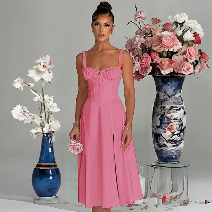 Women's elegant A-line dress with charming ruffle details