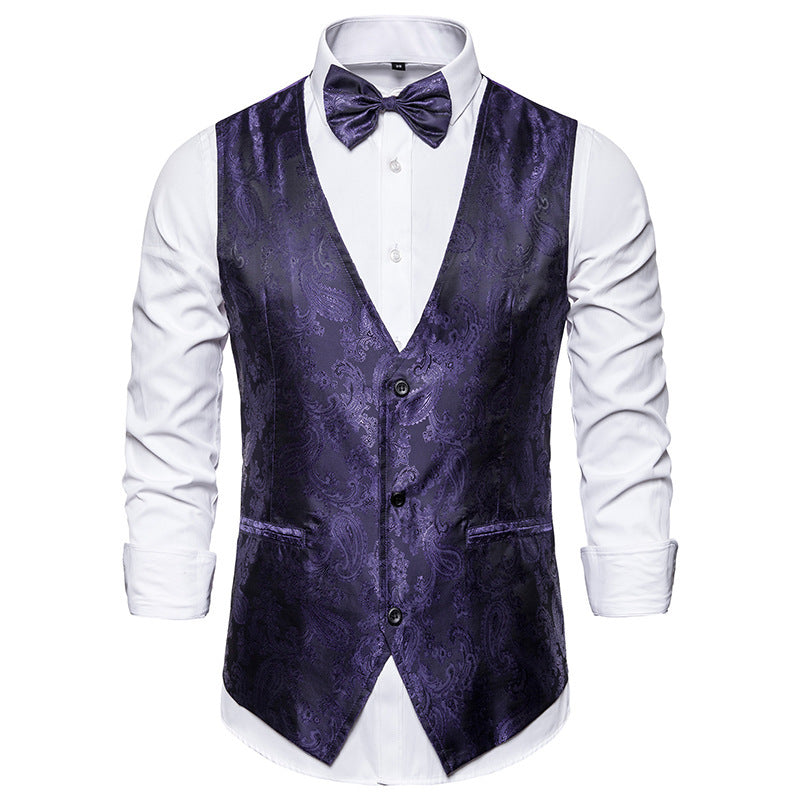 Men's Noble Vest with Floral Pattern and Matching Bowtie Lisslune