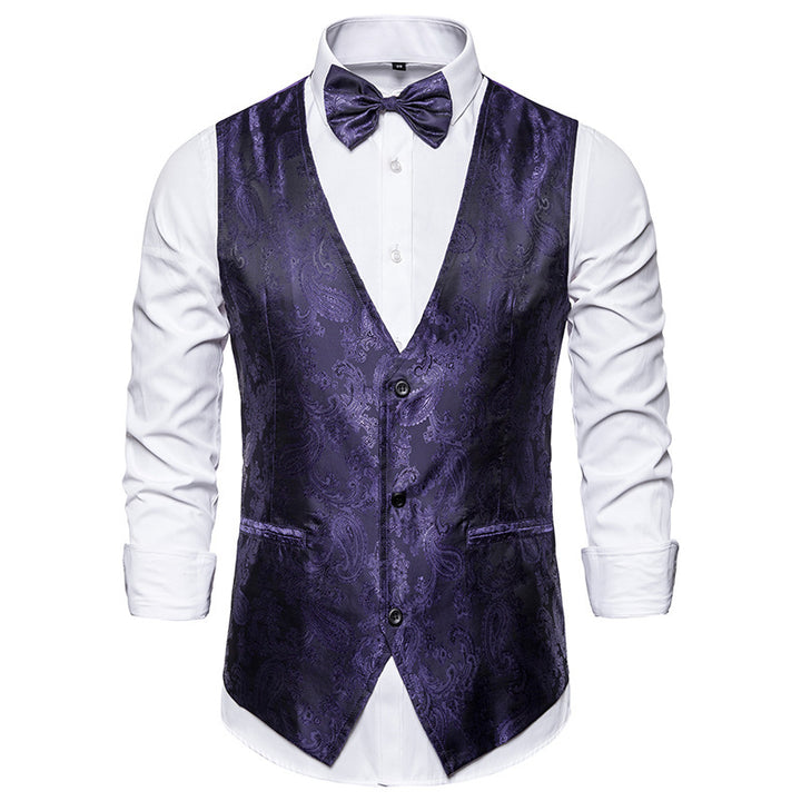 Men's Noble Vest with Floral Pattern and Matching Bowtie Lisslune