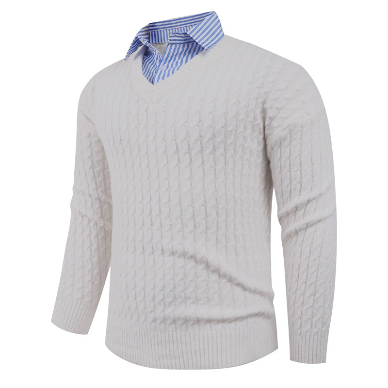 Men's knitted sweater with cable pattern and V-neck Lisslune