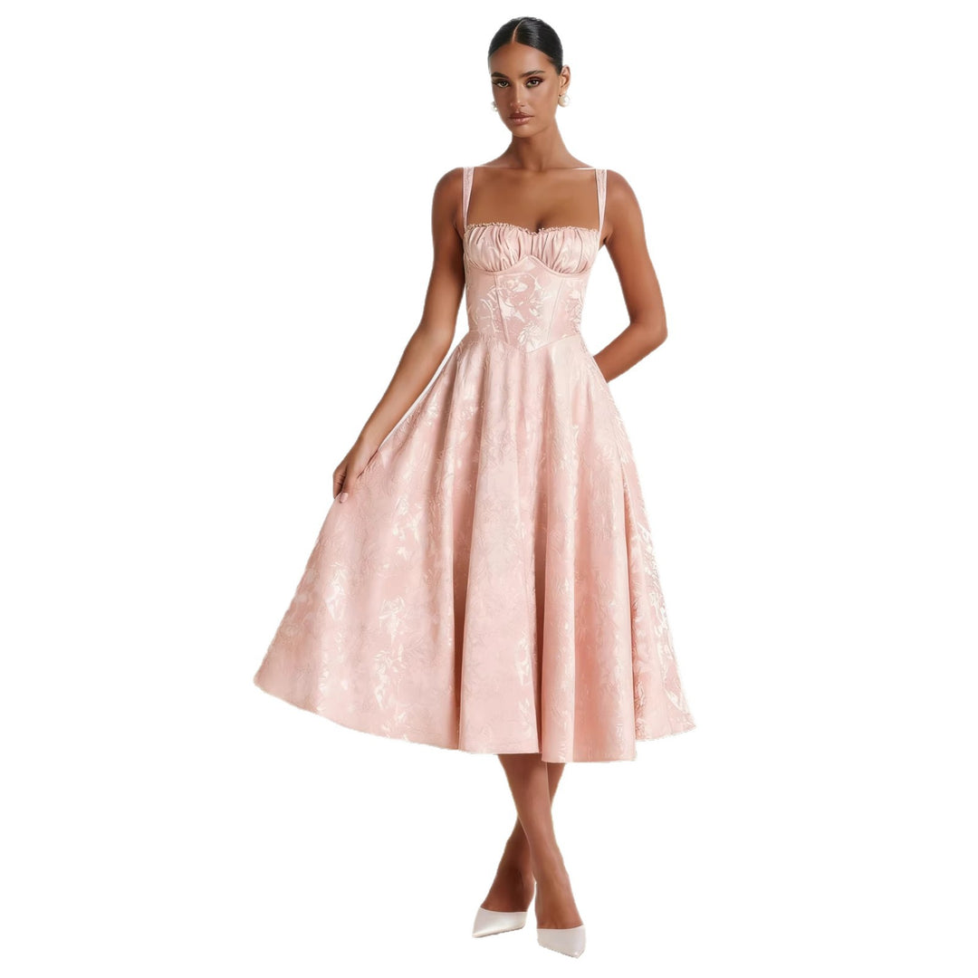 Women's midi dress with floral jacquard and stylish bustier top Lisslune