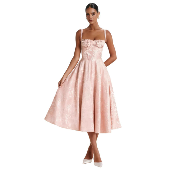 Women's midi dress with floral jacquard and stylish bustier top Lisslune