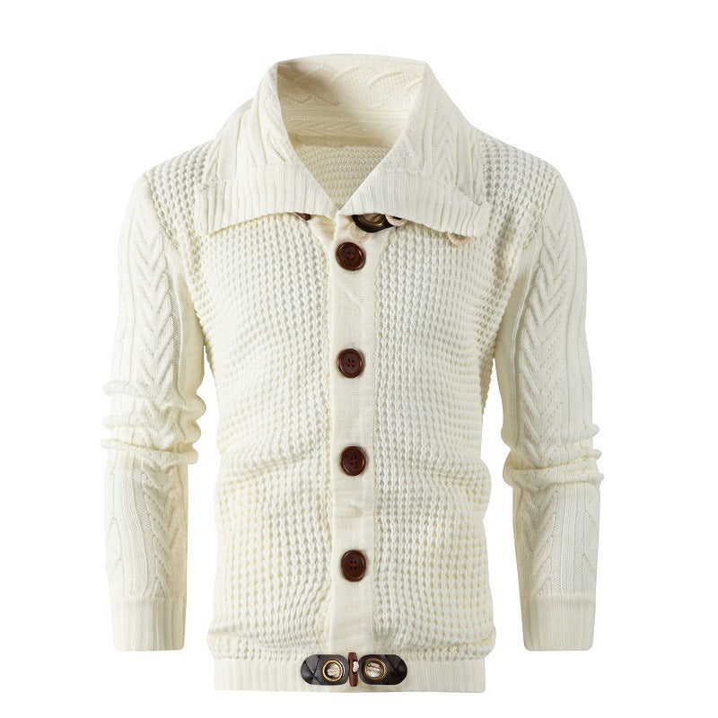 Men's chunky knit cardigan with foldable neckline Lisslune