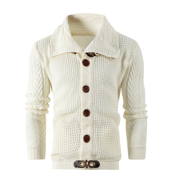 Men's chunky knit cardigan with foldable neckline Lisslune