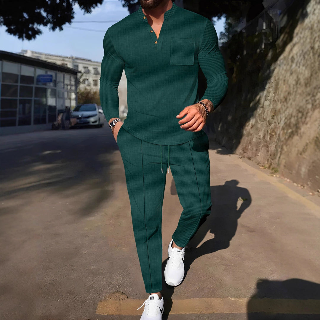 Men's stylish leisure suit set with textured top and comfortable joggers Lisslune