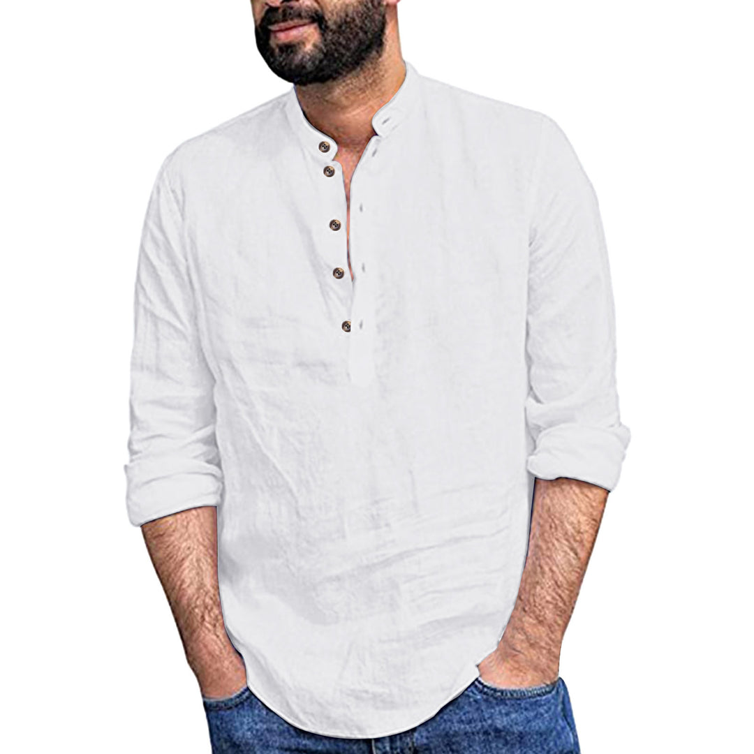 Men's Long Sleeve Henley Shirt made of lightweight linen fabric with decorative buttons and practical cut Lisslune