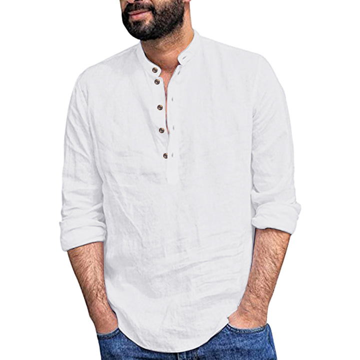 Men's Long Sleeve Henley Shirt made of lightweight linen fabric with decorative buttons and practical cut Lisslune