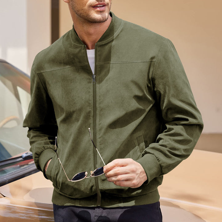 Men's urban bomber jacket made of soft synthetic leather with elastic cuffs and side zip pockets Lisslune