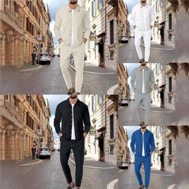 Men's Fashion Leisure Set with Textured Top and Elastic Waistband Lisslune