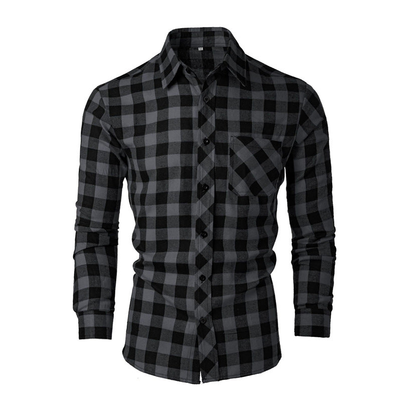 Men's flannel shirt with classic check pattern and chest pocket Lisslune