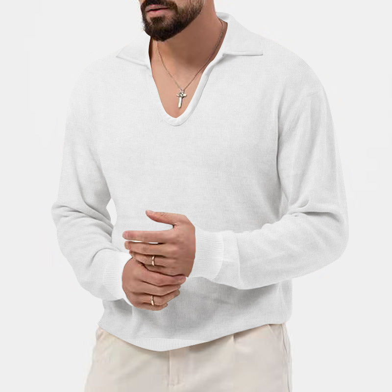 Men's elegant sweater with deep V-neck and textured material Lisslune