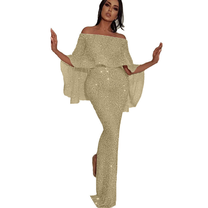 Damen Glitzerndes Abendkleid mit Offshoulder-Design und Rüschendetails Lisslune
