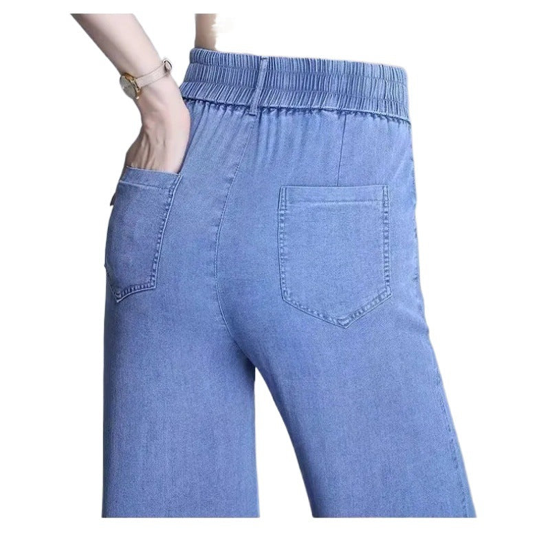 Women's Loose Jeans with Elastic Waistband and Practical Pockets Lisslune
