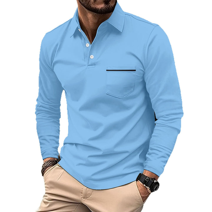 Men's long sleeve polo shirt with fashionable stand-up collar and practical chest pocket Lisslune